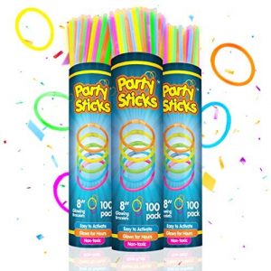 PartySticks Glow Sticks Party Supplies 300pk – 8 Inch Glow in The Dark Light Up Sticks Party Favors, Glow Party Decorations, Neon Party Glow Necklaces and Glow Bracelets with Connectors