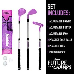 Franklin Sports Kids Golf Set – Youth Adjustable Plastic Golf Club Set – Kids Plastic Golf Set with Bag & Balls – Adjustable Length Clubs For Toddlers – Pink