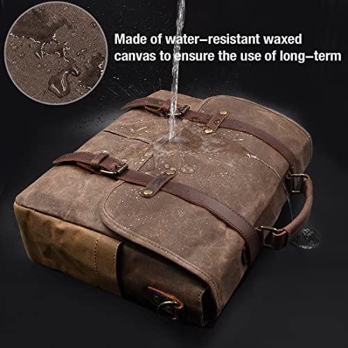 Mens Messenger Bag 15.6 Inch Waterproof Vintage Genuine Leather Waxed Canvas Briefcase Large Satchel Shoulder Bag Rugged Leather Computer Laptop Bag, Brown 3 Mens Messenger Bag 15.6 Inch Waterproof Vintage Genuine Leather Waxed Canvas Briefcase Large Satchel Shoulder Bag Rugged Leather Computer Laptop Bag, Brown - Image 3