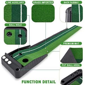 Golf Putting Green,Indoor Golf Mat With Auto Ball Return Function,Golf Practice Training Aid,synthetic turf golf practice putting green,10.5 Feet golf Mat,with 1 Golf putter,6 balls For Office Home