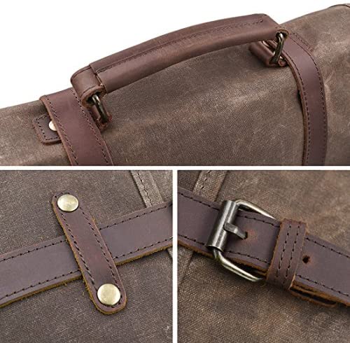 Mens Messenger Bag 15.6 Inch Waterproof Vintage Genuine Leather Waxed Canvas Briefcase Large Satchel Shoulder Bag Rugged Leather Computer Laptop Bag, Brown 10 Mens Messenger Bag 15.6 Inch Waterproof Vintage Genuine Leather Waxed Canvas Briefcase Large Satchel Shoulder Bag Rugged Leather Computer Laptop Bag, Brown - Image 10