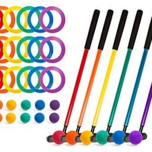 Champion Sports Mini Golf Clubs: Multi Colored Putt Putt Miniature Golfing Set for Kids - 6 Putters 18 Holes & 18 Balls