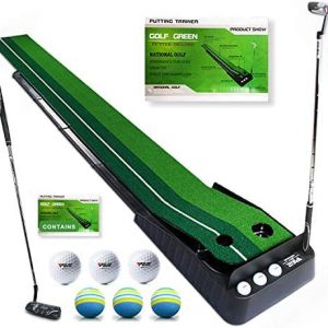 Golf Putting Green,Indoor Golf Mat With Auto Ball Return Function,Golf Practice Training Aid,synthetic turf golf practice putting green,10.5 Feet golf Mat,with 1 Golf putter,6 balls For Office Home