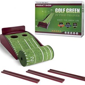 NAXOBOBO Putting Mat Golf Green Indoor and Outdoor with Auto Ball Return,Crystal Velvet Mat and Solid Wood Base
