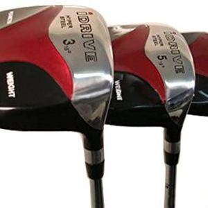 Senior Men's iDrive Red Square Anti-Slice Draw Fairway 3 5 7 Wood Set Golf Clubs, Right Handed Senior Flex with Men's Senior Size Black Pro Velvet Grips