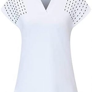 Felisou Womens V Neck Golf Polo Shirts Short Sleeve Sport Shirt Workout Tops