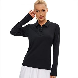Women’s UPF50+ Sun Protection Golf Shirt Long Sleeve Polo Shirt 3-Button Sport Quick Dry Golf Polo Shirt