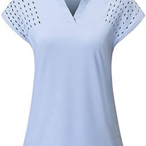 Felisou Womens V Neck Golf Polo Shirts Short Sleeve Sport Shirt Workout Tops