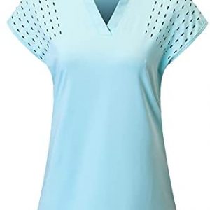 Felisou Womens V Neck Golf Polo Shirts Short Sleeve Sport Shirt Workout Tops