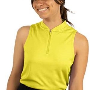 Three Sixty Six Womens Sleeveless Collarless Golf Polo Shirt with Zipper – Quick Dry Tank Tops for Women