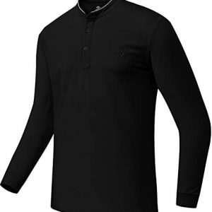 Men’s Long Sleeve Golf Shirts Collarless Dry Fit Athletic Polo Shirts Man Golf Top