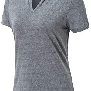 BASUDAM Women’s Golf Polo Shirts V-Neck Short Sleeve Collarless Tennis Running T-Shirts Quick Dry