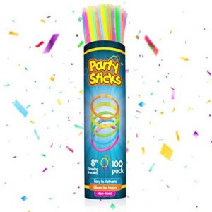 PartySticks Glow Sticks Party Supplies 100pk – 8 Inch Glow in the Dark Light Up Sticks Party Favors, Glow Party Decorations, Neon Party Glow Necklaces and Glow Bracelets with Connectors