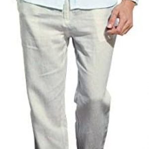 Manwan walk Men’s Casual Beach Trousers Elastic Loose Fit Lightweight Linen Summer Pants K70