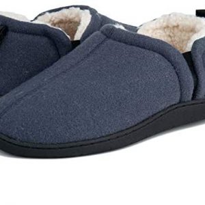 Slippers for Men Cozy Memory Foam Closed Back House Shoes with Plush Sherpa Fleece Lining Anti-Skid Rubber Sole Slip on Flats Slippers Indoor Outdoor