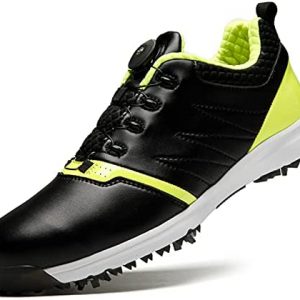 THSAYOO Mens Golf Shoes Spiked Professional Golf Shoes for Men Waterproof Golf Shoes Comfortable Golf Sport Sneakers Shoes Best Golf Gifts for Men Black