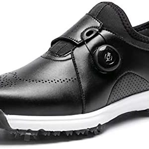 NOXNEX Men’s Spiked Golf Shoes Waterproof Quick-Lacing Slip On Golf Shoe Golf Training Sneakers
