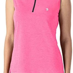BGOWATU Women’s Golf Polo Shirts Sleeveless Zip Up Collarless UPF 50+ Tennis T-Shirt Lightweight Quick Dry