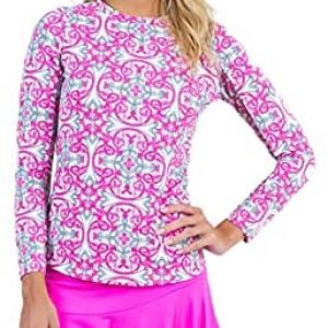 IBKUL Women’s Sun Protective UPF 50+ Cooling Alice Print Long Sleeve Crew Neck – 12972