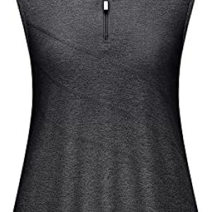 Koscacy Women’s Sleeveless Golf Tennis Polo Shirts Zip Up Dry Fit Workout Tank Tops