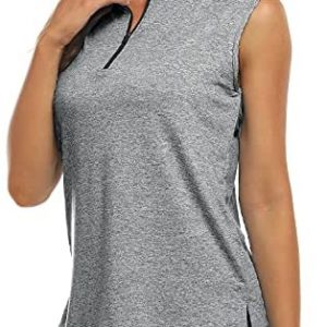 Misyula Style Womens Sleeveless Collarless Golf Polo Shirts Quick Dry Zip Up Athletic Tank Tops