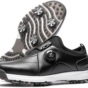 NOXNEX Men’s Spiked Golf Shoes Waterproof Quick-Lacing Slip On Golf Shoe Golf Training Sneakers
