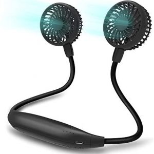 Portable Neck Fan, 2600mAh Battery Operated Sport Fan Ultra Quiet Hands Free USB Fan with 6 Speeds, Strong Wind, 360° Adjustable Wearable Personal Fan for Home Office Outdoor Travel (Black)