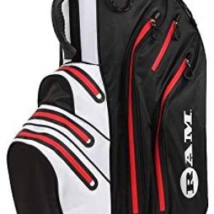 RAM Golf Waterproof Cart Bag – 14 Way Club Dividers Black/White/Red
