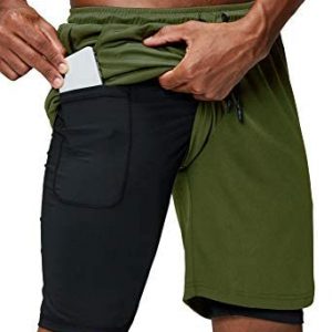 Pinkbomb Men’s 2 in 1 Running Shorts Gym Workout Quick Dry Mens Shorts with Phone Pocket