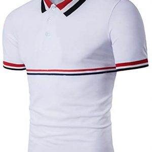 Cottory Men’s Fashion Stripe Contrast Color Short Sleeve Polo T Shirt
