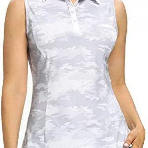 Hiverlay Womens Golf Shirts Sleeveless Polo Shirts Camo Tank Tops Slim Fit Tennis Shirts