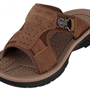 CREPUSCOLO Men’s Slide Sandal Leather Casual Comfort Slippers Slip on Flat Shoes Slide Sandals for Men, Size 7-12