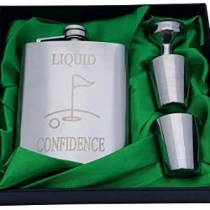 Golf Flask Gift Set – 7 oz Flask Engraved with Liquid Confidence