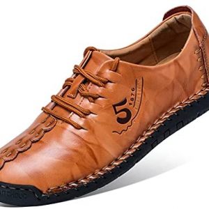 ENLEN&BENNA Mens Leather Slip On Walking Shoes Lightweight Casual Loafers Hand Stitching Pearlfeet Shoes Comfort Flat Dress Driving Shoes