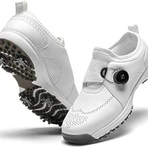 NOXNEX Men’s Spiked Golf Shoes Waterproof Quick-Lacing Slip On Golf Shoe Golf Training Sneakers