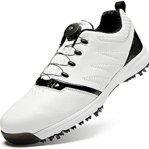 THSAYOO Mens Golf Shoes Spiked Professional Golf Shoes for Men Waterproof Golf Shoes Comfortable Golf Sport Sneakers Shoes Best Golf Gifts for Men Black
