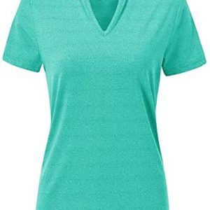 BGOWATU Women’s Short Sleeve Golf Polo Shirts V-Neck Collarless Tennis T-Shirt Dry Fit Lightweight Tops