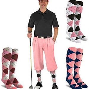 Golf Knickers Mens Albatross Golf Outfit – Pink – Golf Cap, 3 Argyle Socks
