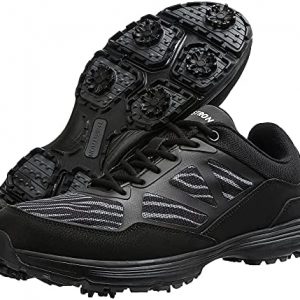 THESTRON Men Golf Shoes Mesh Breathable Breathable Golf Walking Sport Sneakers 7 Spikes Golf Trainers (9.5,Black)