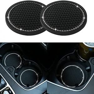 JUSTTOP Car Cup Holder Coaster, 2 Pack Universal Auto Anti Slip Cup Holder Insert Coaster, Bling Crystal Rhinestone Car Interior Accessories-Black
