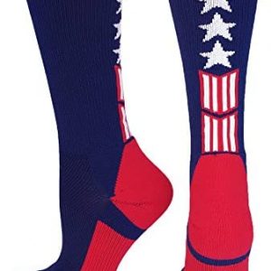 MadSportsStuff Patriot USA Flag Stars and Stripes Athletic Crew Socks (Multiple Colors)