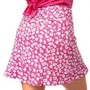 GOLFTINI Women’s Stretch Golf Skort Activewear | Pink & White | Pull On Golf Skort