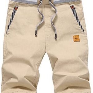 ZOXOZ Mens Shorts Casual Summer Beach Cotton Shorts with Elastic Waist Drawstring and Pockets