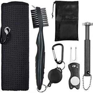 OUYILE Golf Accessories Clean Tool Set, Golf Towel, Golf Club Brush,Golf Club Groove Sharpener and Divot Repair Tool with Golf Pouch Bag, Golf Essentials Tool Kit for Men(Blue)