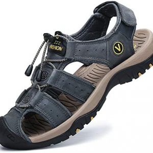 FLARUT Men’s Sport Sandals Outdoor Hiking Sandals Closed Toe Leather Athletic Lightweight Trail Walking Casual Sandals Water Shoes