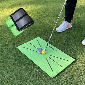 N&R Golf Training Mat, Mini Golf Practice Hitting Aid, Fixed Ground Rug for Swing Detection Batting, No Taste, Portable Golf Putting Velvet Mats Gift for Indoor/Backyard/Outdoor with Bag (12″ X 24″)