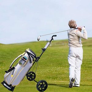 Joshua 2 Wheel Golf Cart Push Pull, Folding Golf Pull Trolley with Drink Holder, Compact Pull Caddy Cart, Foldable Design with 2 Removable Wheels enhances Efffortless Mobility and Storage.