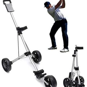 FXQIN Golf Push Cart 3 Wheel, Golf Trolley with Adjustable Handle Angle, Scorecard, Foot Brake, Lightweight Golf Carts, One Second to Open & Close