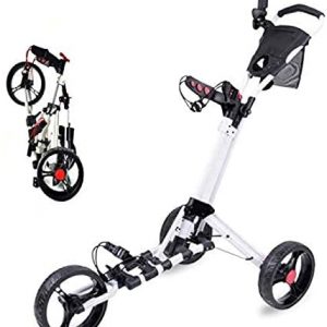 YAOJIA Golf carts 3 Wheel Golf Push Carts Folding | Golf Pull Trolley with Umbrella Stand Scorecard Drink Holder |for Teenagers/Adults Golf Club Golf Push cart