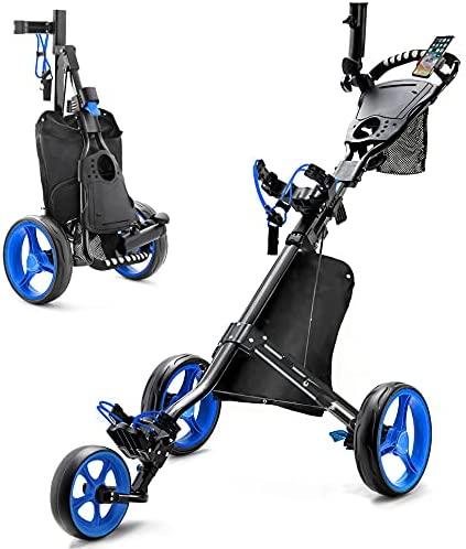 HINXIETIE Golf Push Carts, 3 Wheel Golf Carts, Foldable Golf Carts with Foot Brake, Lightweight Golf Pull Carts with Phone Holder, Umbrella Holder, Cup Holder, Scoreboard Holder for Golf Bags 2 HINXIETIE Golf Push Carts, 3 Wheel Golf Carts, Foldable Golf Carts with Foot Brake, Lightweight Golf Pull Carts with Phone Holder, Umbrella Holder, Cup Holder, Scoreboard Holder for Golf Bags - Image 2